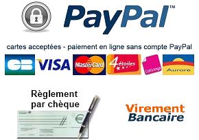 Modes de règlements acceptés Carte, Paypal, Virement bancaire, Chèque